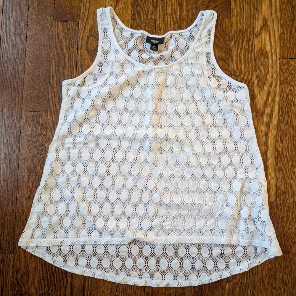 Mossimo White Lace Tank Top Womens XS Crochet Sleeveless High Low Blouse Y2K